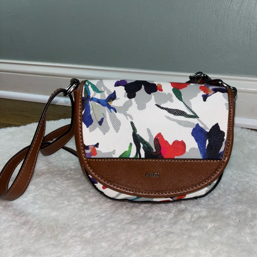 Chaps Floral Crossbody Horseshoe Shape 6.5”x8” Purse